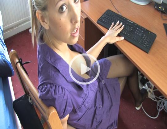 *Video:brit girl needs her computer fixing, keep letting her explain and enjoy the downblouse view. don