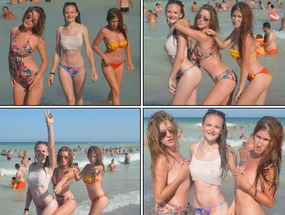 Amateur bikini girls having fun on the beach
