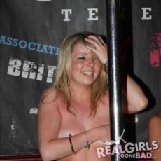 Blonde girl in a handbra