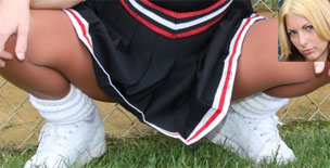 Blonde Cheerleader in Pantyhose Allows herself to be Upskirted
