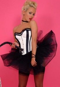 Pin Up Blonde in Stockings and a Cute Skirt