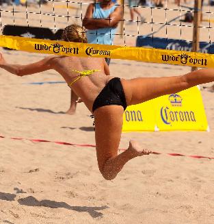 Flexible Beach Volleyball Girl in Tight Sporty Bottoms and Bra