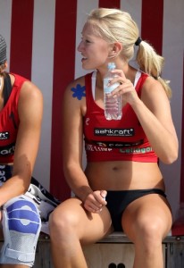 Volleyball Girl Drinking a Bottle of Water