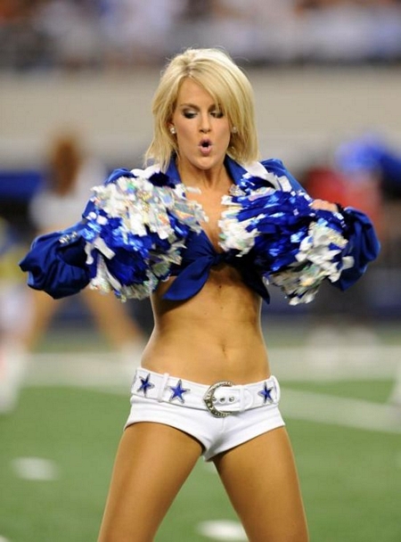 Blonde Cheerleader in Skimpy Shorts