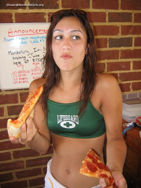 Hungry Lifeguard Easting Pizza