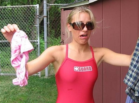 Candid Blonde Lifeguard in her Swimsuit
