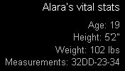 Alara's Vital Stats
