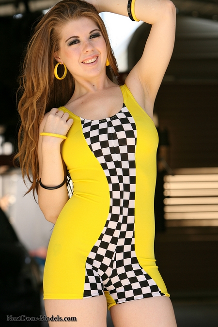 Jessi showing off in a Checkered Spandex Outfit