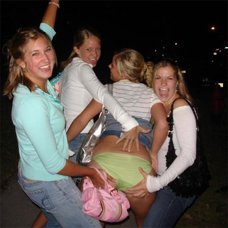 Lifting their Friend's Skirt