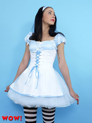 Pinup Girl Bryoni Kate is dressed up as Alice in Wonderland