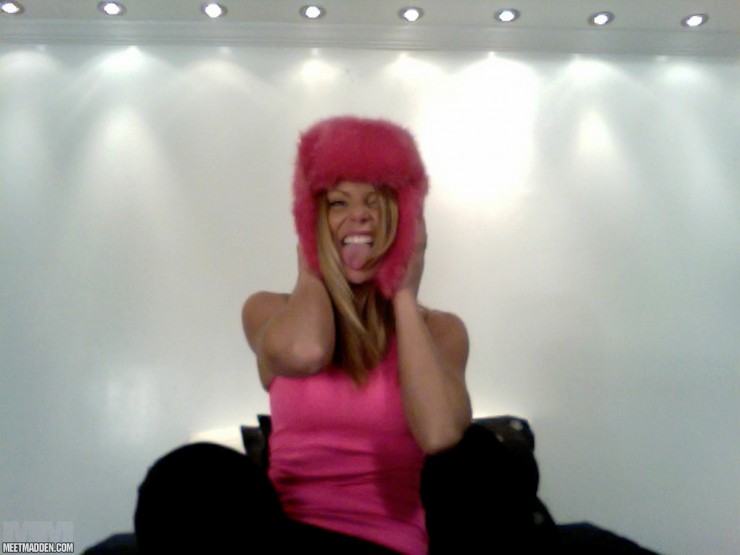 Madden wears this pink hat when she goes skiing