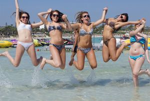 Real Welsh Girls, Rachel & Friends, on the Beach in Ayia Napa in their Bikinis with UGotItFlauntIt