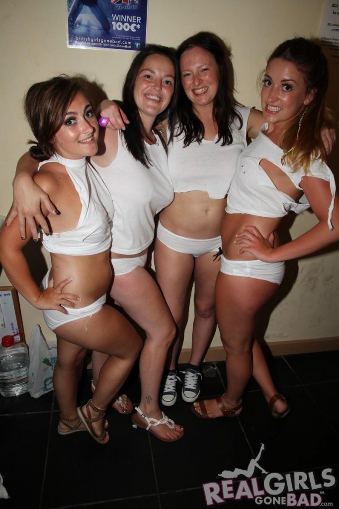 Four Real British Girls Ready for a Wet T-shirt Competition in O'Neill's Bar
