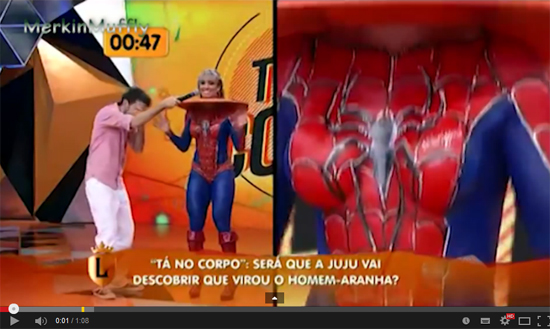 Brazlian babe is on tv in spiderman bodypaint
