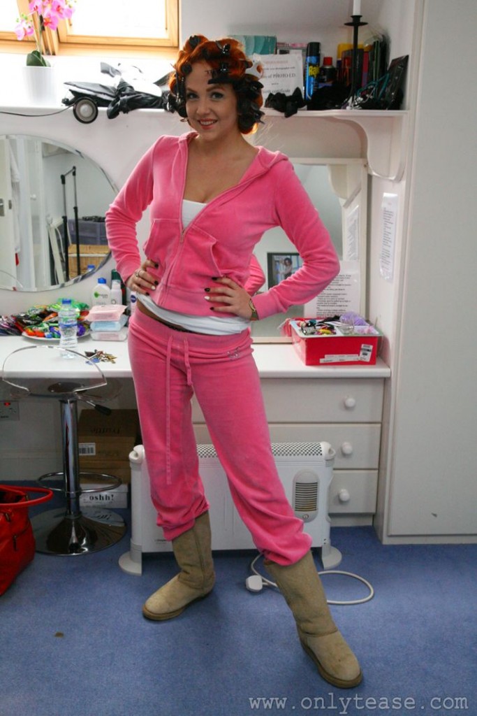 Fun girl wearing a pink jogging suit
