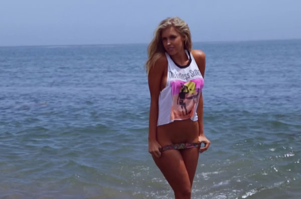 Monster Energy model is about to pull her bikini bottoms down