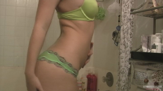 Kari Sweets gets wet in her green mesh underwear
