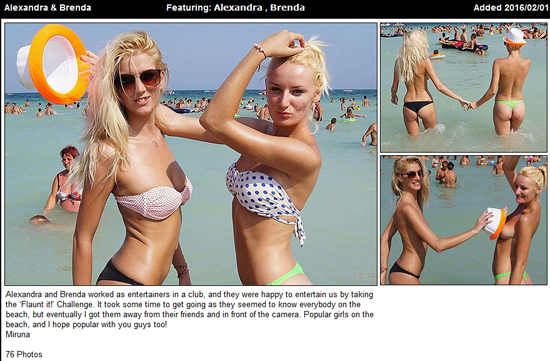 Alexandra and Brenda reveal their boobs on the beach with UGotItFlauntIt