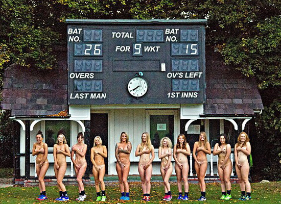 British girls naked on a cricket pitch
