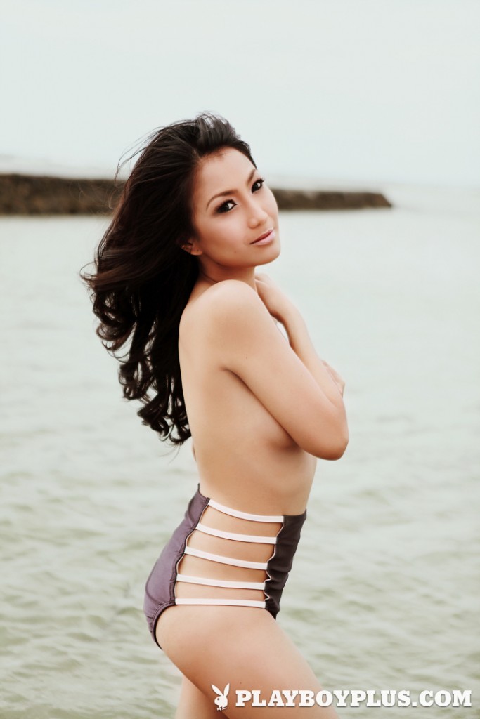 Gypsy Sarcon posing by the sea for Playboy