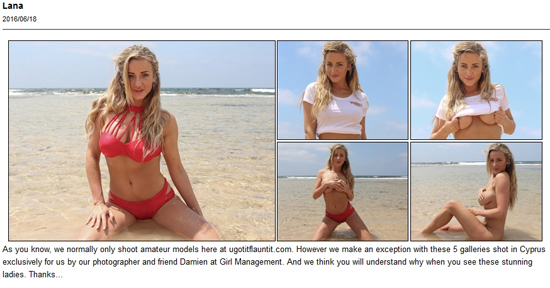 Lana strips to a handbra with UGotItFlauntIt on the beach