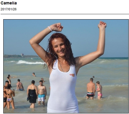 Camelia having fun in a wet t-shirt on the beach