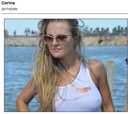 Blonde Corina is by the sea in a sheer white wet t-shirt, as she poses for Ugotitflauntit