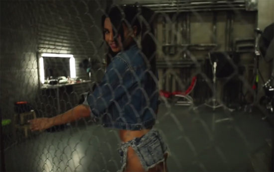 StasyQ girl in blue denim shorts