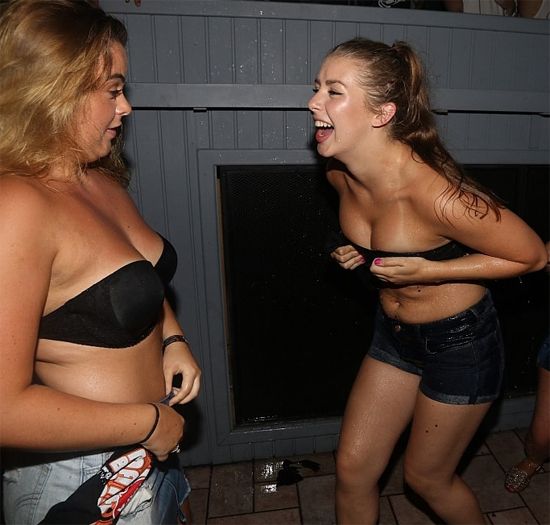 British party girls strip in public