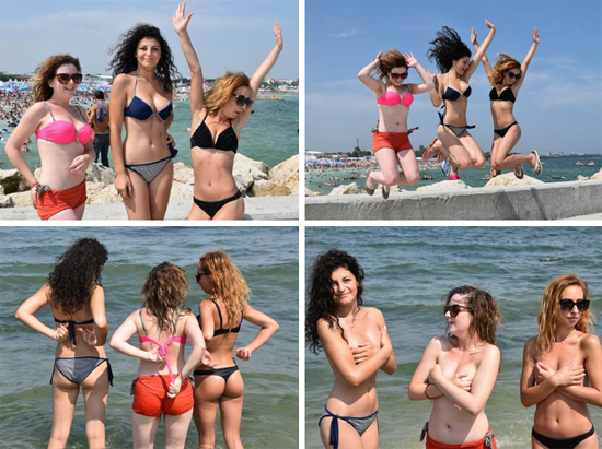 Madalina having fun with her friends in bikinis
