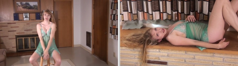 Sexy girl posing in green lingerie for her video