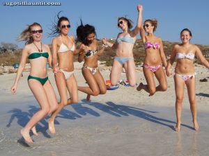 Bikini girls jumping