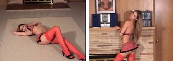 Girl poses in red stockings