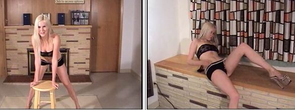 Cute and shy blonde girl poses